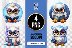 Cute Owl Reading Clipart Sublimation PNG Product Image 1
