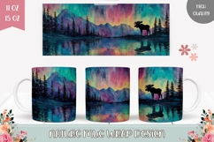 Watercolor Lake Mug Wrap, Night Forest Mug Sublimation Product Image 1