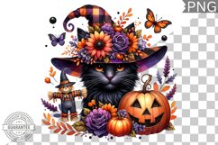 Halloween cat Flowers Sublimation - Clipart PNG Design Product Image 1