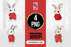 Cute Bunny in Red Outfit Clipart Sublimation PNG Product Image 1