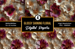 Glossy Shining Floral Digital Paper Pattern Product Image 1
