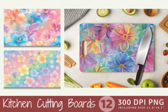 Pastel Rainbow Blooming Flowers Cutting Boards sublimation D Product Image 1