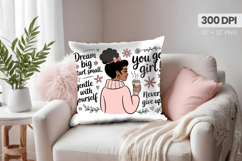 Afro Girl /Woman braided hair Pillow Design, Black Queen PNG Product Image 1