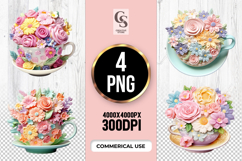Teacup Spring Flower Clipart Sublimation PNG Product Image 1