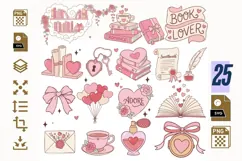 Book Lover Coquette Clipart PNG SVG, Romantic Pink Books Product Image 1