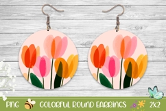 Art Tulips Earrings Sublimation, Floral Round Earrings Product Image 1