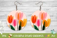 Art Tulips Earrings Sublimation, Floral Round Earrings Product Image 1