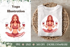Cartoon Yoga Illustration PNG, Wine Yoga Sublimation Product Image 1