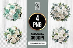 Elegant Mint and White Rose Bouquet PNG Product Image 1