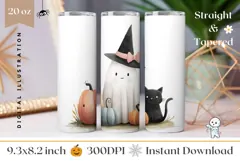 Watercolor Ghost Tumbler Design, Cartoon Halloween Tumbler Product Image 1