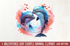 Couple Animal Valentines Day Clipart, Watercolor Couple Product Image 1
