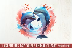 Couple Animal Valentines Day Clipart, Watercolor Couple Product Image 1