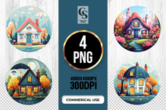 Colorful Cottage Clipart Sublimation PNG Product Image 1