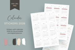 2026 planner stickers set with date numbers, month labels and calendar organization, printable PDF template.