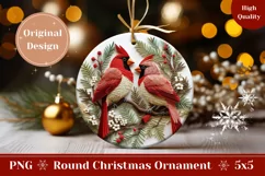 3D Christmas Round Ornament, 3D Cardinals Ornament PNG Product Image 1