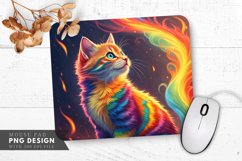 Rainbow Cat with Fiery Swirls Mouse Pad PNG Design Product Image 1