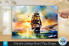 Vintage Ship Watercolor Painting Cutting Board PNG Design Product Image 1