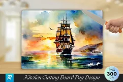 Vintage Ship Watercolor Painting Cutting Board PNG Design Product Image 1