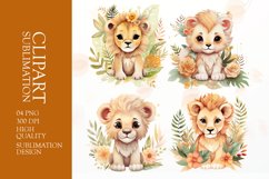 Watercolor floral lion sublimation clipart png Product Image 1
