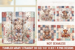 Patriotic Coquette Highland Cow 20 OZ Skinny Tumbler PNG. Product Image 1