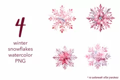 Pink snowflake Watercolor snowflakes clipart PNG clipart Product Image 1