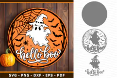 Hello Boo, Halloween Round Door Sign SVG PNG Laser Cut Files Product Image 1