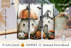 Cute Halloween Tumbler Sublimation, Cartoon Mushrooms PNG Product Image 1