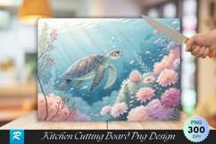 Underwater Serenity Turtle Pastel Flora Cutting Board PNG Product Image 1
