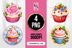 Floral Cupcake Clipart Sublimation PNG Product Image 1