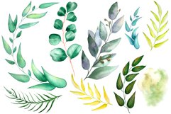 Watercolor Greenery, Watercolor Leaves, Green and Gold Product Image 2