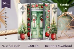 Christmas Tumbler, Watercolor Christmas Door Sublimation Product Image 1