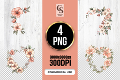 Watercolor Peach Floral Wreath Clipart Sublimation PNG Product Image 1