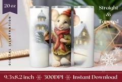 Christmas Tumbler Sublimation, Watercolor Mouse Tumbler PNG Product Image 1