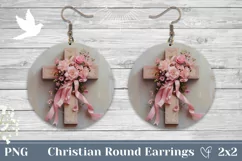 Pink Floral Cross Earrings, Christian Cross Sublimation Product Image 1