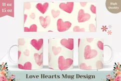 Pink Love Mug Template, Watercolor Love Hearts Mug PNG Product Image 1