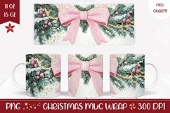 Watercolor Christmas Mug, Pink Christmas Ribbon Mug Wrap Product Image 1