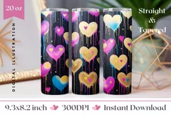 Glitter Hearts Tumbler Wrap, Valentine's Day Sublimation PNG Product Image 1