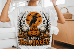 Happy Halloween Raven Witch Pumpkin Ghost Sublimation Design Product Image 1