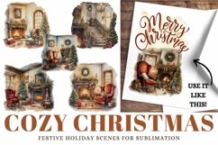 Cozy Christmas Scenes Sublimation Watercolor Fireplace Magic Product Image 1
