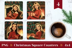 Retro Woman Square Coaster PNG, Cartoon Christmas Coasters Product Image 1