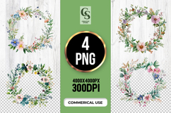 Floral Watercolor Wreath Clipart PNG Product Image 1