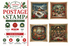 Vintage Christmas Postage Stamp PNG | Retro Holiday Stamp Product Image 1