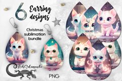 Christmas kitten | xmas Teardrop earring Sublimation designs Product Image 1