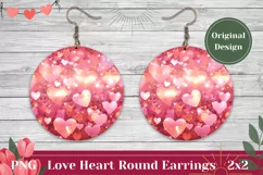 Love Heart Round Earrings, Pink Glitter Hearts Earring PNG Product Image 1