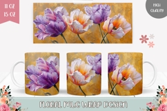 Colorful Tulips Mug Wrap, Gold Mug, Flowers Mug Template Product Image 1