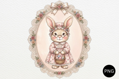 Floral Vintage Easter Grandma Bunny in Lace Frame PNG Product Image 1