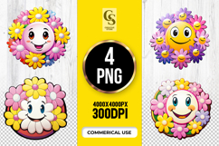 Colorful Flower Face Cartoon Clipart Sublimation PNG Product Image 1