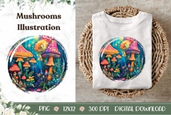 Night Forest Illustration, Neon Mushrooms PNG Product Image 1