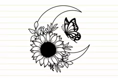 Floral Moon Svg, Butterfly on Flower Moon Svg, Sunflower Svg Product Image 6