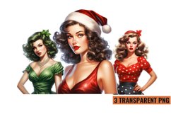 Watercolor Vintage Pin Up Christmas Girl Clipart , PNG Product Image 1